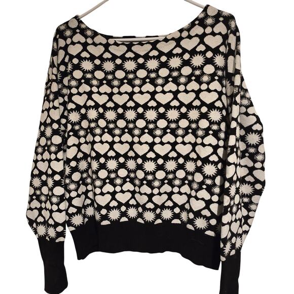 Maeve Anthropologie Black White Graphic Heart Sun Moon Boat Neck Sweater, Medium - Picture 3 of 8